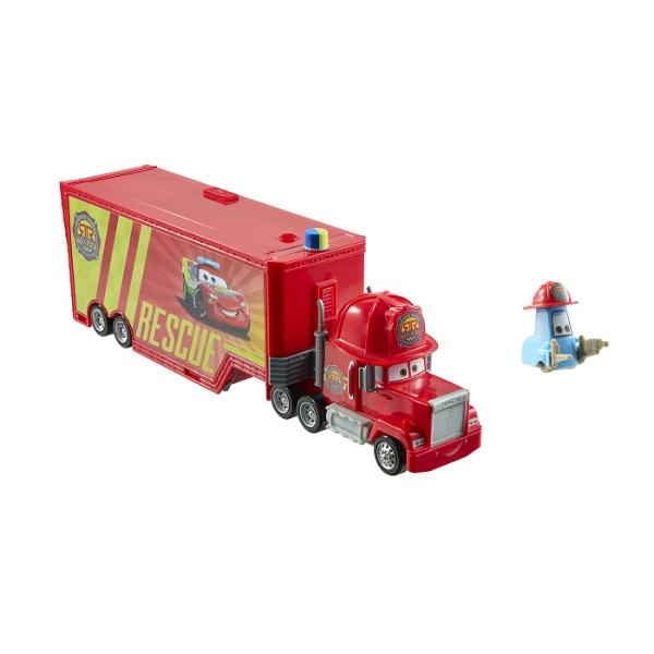 Camionul Mack din colectia Disney Pixar Cars Race &amp Rescue se transforma intr-un centru mobil de reparatii si interventie pregatit pentru aventuri inspirate din lumea Cars Vehiculul se deschide pentru a dezvalui o zona de service cu platforma rampa si mai multe elemente interactive pentru repararea si pregatirea masinutelor pentru urmatoarea cursa Setul include camionul Mack si accesorii tematice pentru scenarii de joaca de tip service si salvare Copiii pot transporta vehiculele le 