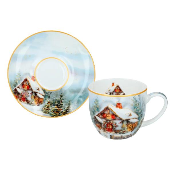 Set cu 2 ce&537;ti cu farfurioare din por&539;elan 250 ml &ndash; Peisaj de iarn&259; cu case &icirc;nz&259;pezite &537;i calea&537;c&259;Transform&259; fiecare pauz&259; de cafea sau ceai &icirc;ntr-un moment de poveste cu acest elegant set de 2 ce&537;ti cu farfurioare din por&539;elan fiecare cea&537;c&259; av&acirc;nd o capacitate de 250 mlCasele acoperite de 