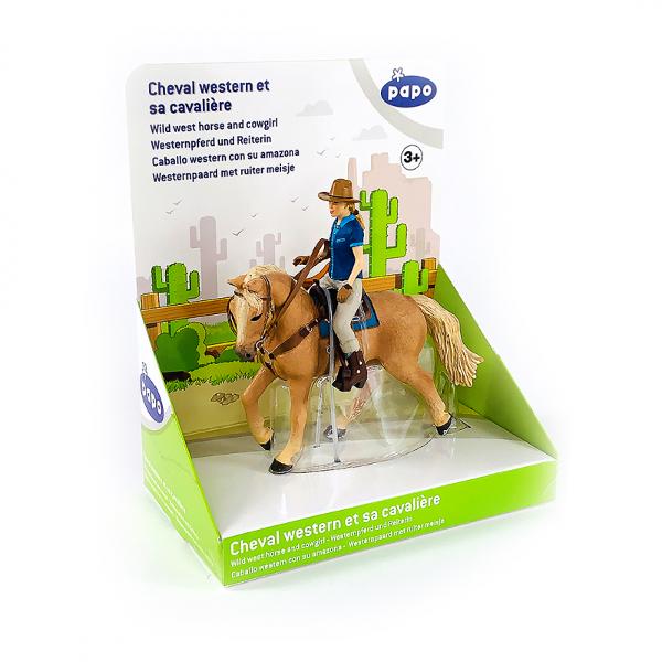 Setul de figurine Papo Cowgirl si cal ii invita pe toti cei mici intr-o cursa fabuloasa imaginara cu adevarat deosebita in lumea western modernaFigurina Papo Set Cowgirl si cal este o jucarie pictata manual care atrage prin detaliile sale care redau cexcelent infatisarea personajelor realeMicutii vor fi fascinati de povestile ce se pot contura in jurul acestei frumoase jucarii sau de jocurile pe care le pot avea alaturi de prietenii lor Figurinele sunt stabile placute 