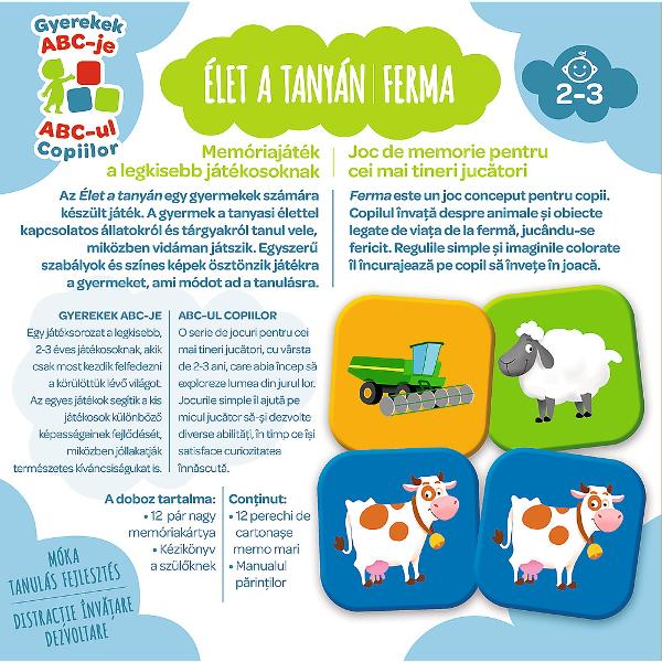 Este de fapt un joc de memorie excelenta pentru copii care ii introduce pe copii in viata si obiectele din ferma in timp ce se bucura de entuziasmul jocului Regulile simple imaginile colorate si interesante incurajeaza copiii sa se joace ceea ce imbunatateste si memoria si atentia celor mici ABC-ul Copiilor este o serie de jocuri pentru cei mai mici jucatori pentru copii de doi trei ani care abia incep sa exploreze lumea din jurul lor Fiecare joc ii ajuta pe jucatorii mici sa-si 