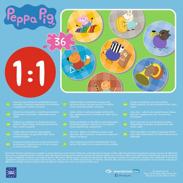 Memory este un joc popular de memorie si perceptie care a castigat inimile jucatorilor din intreaga lume De data aceasta Peppa Pig si prietenii ei te invita sa joci Pe casetele de carton veti gasi personaje ale unor desene animate iubite pentru copii intitulate Purcelusul Peppa Descoperiti Combina aceleasi ilustratii in perechi si distreaza-te cu Peppa
