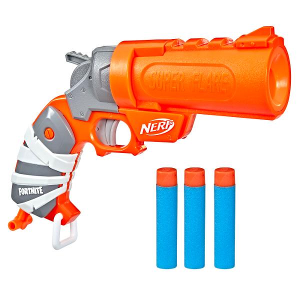 Luati acasa noul Nerf Fortnite Flare de la Hasbro Achizitionati acest lansator minunat cu o tema inspirata de lansatorul de razbunare din jocul video Un lansator de sageti cu spuma foarte special datorita dimensiunii si sagetilor mari cu un sistem de incarcare care deschide lansatorul la jumatate si multe alte surprize Încarcati blasterul coborati zavorul tintiti si lansati spre tinta dvs Distractie si competitie la indemana ta