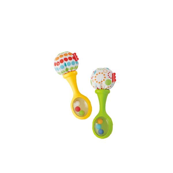 Maracasurile Fisher-Price Rattle &39n Rock au dimensiunea potrivita pentru ca mainile mici sa le apuce si sa le agite Aceste jucarii zornaitoare vor face bebelusul sa se legane in ritm emis de ele in cel mai scurt timp Cu margele colorate si pompoane moi Sunetele distractive angajeaza simturile auditive ale bebelusului tau Ajuta la intarirea abilitatilor motorii grosiere pentru copiii cu varsta de 3 luni si peste