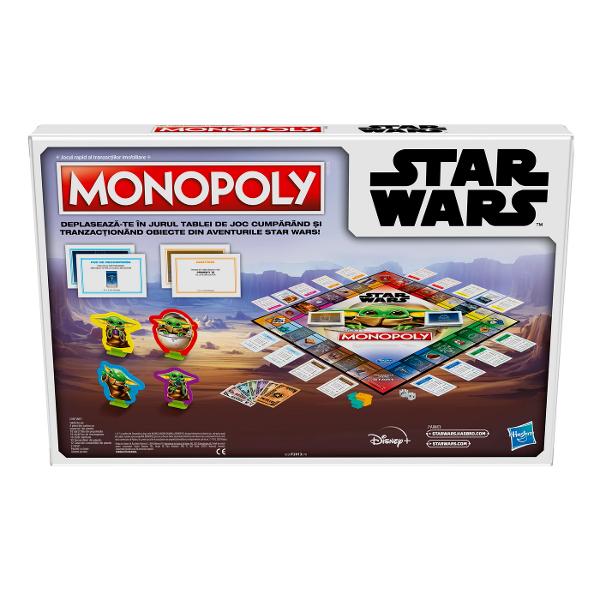 Noul Monopoly vine dintr-o galaxie indepartata si aduce pe tabla de joc aventura din serialul The Mandalorian a personajului The Child popular numit de catre fani Baby Yoda Acest joc aduce spiritul Monopoly adaptat aventurilor incredibile intergalactice Tabla de joc il arata pe iubitul personaj iar cartile Sansa si Cufarul Comunitatii sunt inspirate din serial Forta fie cu tine Castiga ultimul jucator ramas in joc Se poate juca intre 2 si 6 jucatori