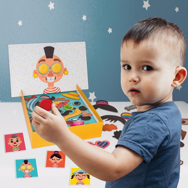 AS Magnet Box Fetisoare Amuzante este un joc extrem de distractiv si educativ ii familiarizeaza pe copii cu caracteristicile umane deoarece ii invata sa combine magnetii pentru a forma fetele indicate pe carduri Ajuta la dezvoltarea observatiei copilului dar si a imaginatiei acestuia deoarece pot combina si magnetii dupa cum doresc pentru a forma noi fete ale imaginatiei lorContine 55 de magneti de carton tabla magnetica 10 carti cu doua fete Varsta recomandata 3 ani
