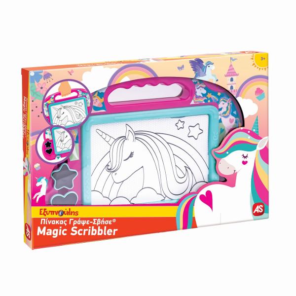 Deseneaza nenumarate desene oriunde te-ai afla cu Magic Scribbler Fantasy Dreams O panza o radiera magica un pix magnetic cu sfoara pentru a nu se pierde si doua stampile ii ofera copilului posibilitatea de a scrie si sterge de nenumarate ori Asadar distractia nu are limite Deseneaza unicornii visurilor tale si fa-i si mai impresionanti folosind stampilele Deseneaza-sterge cu o singura miscare si ia-o de la capat Ideal ca si cadou deoarece ajuta la dezvoltarea imaginatiei si a 