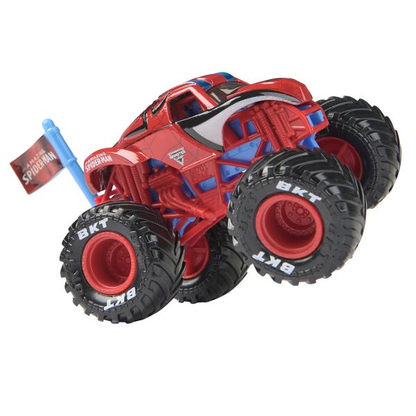 Paseste in universul plin de actiune in care Monster Jam huruie si supereroii Marvel se inalta Seria de camioane vopsite Marvel Monster Jam la scara 164 nu este doar o colectie Este un omagiu adus Universului Marvel Aceste camioane de tip monster truck inscriptionate cu simbolurile si culorile unor embleme precum Thor Captain America Iron Man Black Panther si Spider-Man aduc acasa spectacolul superputerilor si al cascadoriilor de pe stadion Cu anvelope autentice BKT si o caroserie cu 