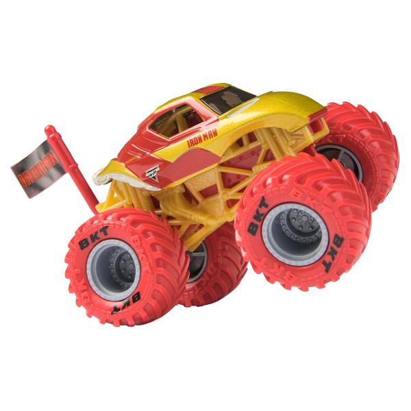 Paseste in universul plin de actiune in care Monster Jam huruie si supereroii Marvel se inalta Seria de camioane vopsite Marvel Monster Jam la scara 164 nu este doar o colectie Este un omagiu adus Universului Marvel Aceste camioane de tip monster truck inscriptionate cu simbolurile si culorile unor embleme precum Thor Captain America Iron Man Black Panther si Spider-Man aduc acasa spectacolul superputerilor si al cascadoriilor de pe stadion Cu anvelope autentice BKT si o caroserie cu 