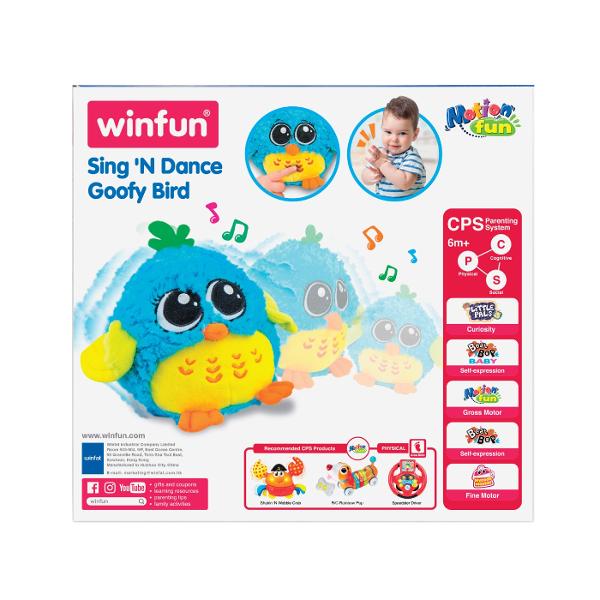 Winfun Jucarie de Plus Pasare este o jucarie adorabila si interactiva care raspunde la sunete si danseaza in mod amuzant Pasarea se rostogoleste si reactioneaza la zgomote aducand distractie si rasete in timpul jocului Designul sau moale si colorat o face usor de imbratisat si potrivita pentru ore intregi de joaca Aceasta jucarie placuta la atingere este un plus perfect pentru copiii mici oferind distractie activa si educativa Cu efecte sonore vesele si o miscari jucause pasarea este o 