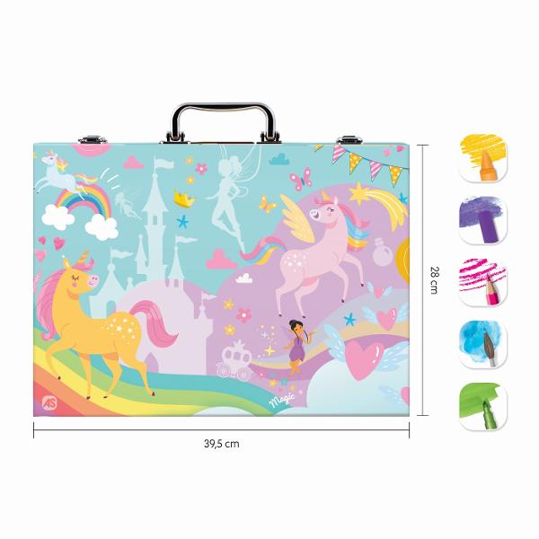 Indiferent cate culori ai avea nu sunt niciodata suficiente Trusa de desen de lux din lemn este un studio de pictura portabil cu 100 de accesorii pentru a picta ore intregi Contine toate instrumentele necesare pentru dezvoltarea imaginatiei si a creativitatii Creioane de desen markere acuarele creioane colorate culori pastelate si creioane colorate va asteapta sa va inspirati si sa creati modele frumoase de pictura Trusa are spatiu separat pentru fiecare accesoriu ajutandu-va sa 