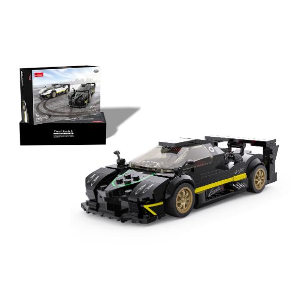Kitul de constructie Pagani Zonda R negru de la Rastar este o jucarie spectaculoasa care imbina perfect distractia cu atentia la detalii fiind potrivita pentru copiii de peste 6 ani si pentru toti pasionatii de supermasini Acest model realizat la scara 128 reproduce fidel designul agresiv si aerodinamic al legendarului Pagani Zonda R in varianta sa de culoare neagra accentuata de detalii galben-verde si jante aurii Setul contine piese din plastic rezistent usor de asamblat si ofera o 
