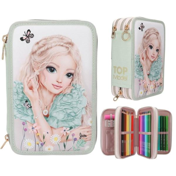 Penar Triplu Echipat TOPModel Summer Feeling – Verde Salvie cu BroderiePenarul triplu TOPModel Summer Feeling impresioneaza prin designul sau romantic in nuante de verde salvie decorat cu un model floral delicat si fluturi dintre care unele detalii sunt brodate pentru un efect deosebitCele trei compartimente sunt complet echipate si ofera tot ce este necesar pentru scoala sau activitati creative18 creioane colorate18 