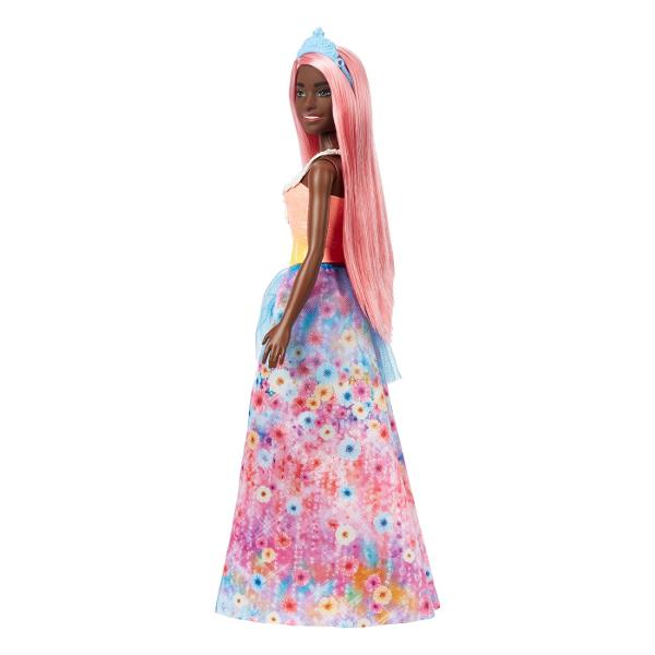 Papusile printesa Barbie&trade Dreamtopia cu aspect de basm le permit copiilor sa descopere o lume de povesti magice si sa experimenteze aventuri regale Aceste papusi printesa Barbie&reg cu un corset stralucitor cu efect de ombre si o fusta lunga de printesa cu imprimeu floral colorat si strat de tul inspira povestirea Pantofii asortati si o tiara detasabila cu detalii asemanatoare unei bijuterii completeaza aspectul regal Cu culorile curcubeului si detalii fantastice papusile 