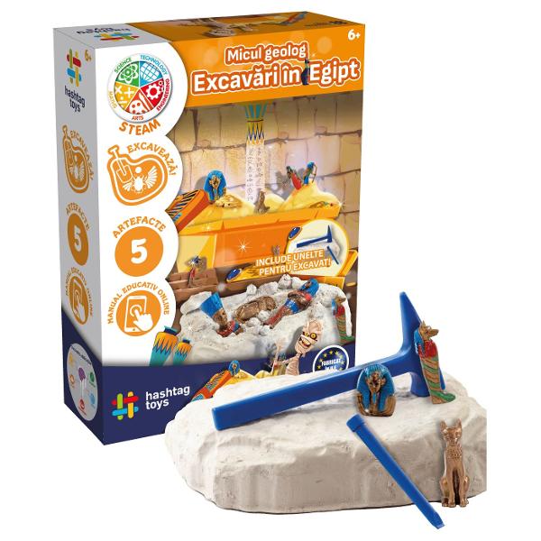 Set micul geolog excavari in Egipt Cu acest set fantastic de sapaturi vei putea dezgropa propriile artefacte egiptene si vei calatori inapoi in timp in Egiptul Antic Aceasta jucarie este perfecta pentru micii oameni de stiinta care adora jucariile educative si activitatile practice
