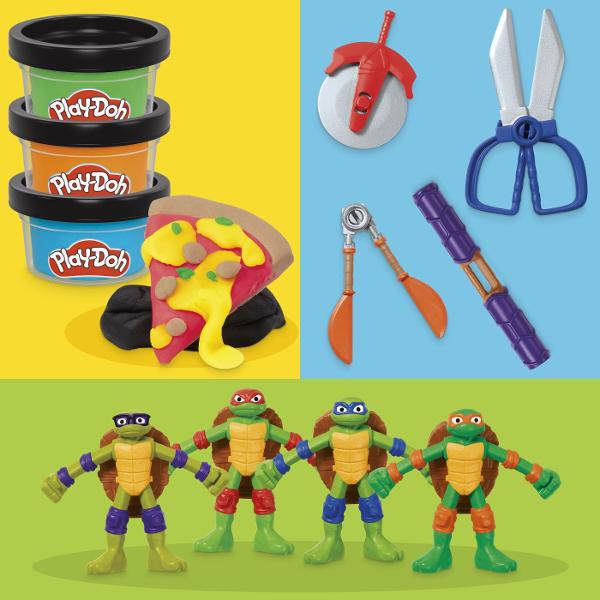 Testoasele mutante puternice si indragite din lume se unesc pentru aventuri imaginative cu setul Play-Doh Cowabunga Creations Aceasta colectie de figurine de actiune Testoasele Ninja prezinta o nota creativa cu unelte si accesorii moi de modelat Exista o multime de moduri de a crea si de a te juca prefacandu-te cu jucariile Testoasele Ninja Rafael Donatello Michelangelo si Leonardo Fiecare figurina de 10 cm are brate si picioare flexibile si o matrita ascunsa in carapacea testoasei pentru 