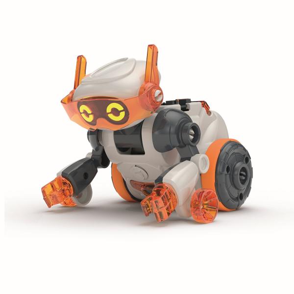 Un robot unic si original pe care il poti asambla singur oferind o multime de moduri de joaca interactive si captivante Datorita celor doi senzori cu infrarosu robotul Mio poate detecta distanta fata de obiecte si evita obstacolele din calea sa Cu ajutorul bratului sau magnetic poate ridica obiecte metalice transformand joaca intr-o experienta educativa si distractiva Foloseste microfonul pentru a-i da comenzi prin batai din palme sau utilizeaza panoul cu butoane de pe spatele robotului 