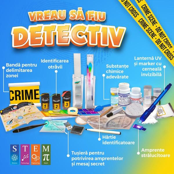 Te fascineaz&259; munca detectivilor &538;i-ai dori s&259; &537;tii ce tehnici folosesc pentru a prinde infractorii Exploreaz&259; metode de investiga&539;ie reale &537;i rezolv&259; cazurile ca un profesionist cu super kitul Vreau s&259; fiu detectivPreg&259;te&537;te-te pentru cele mai tari experien&539;e din via&539;a ta Amenajeaz&259;-&539;i un loc &icirc;n care s&259;-&539;i po&539;i organiza un mic laborator de investiga&539;ie &537;i lucreaz&259; la 