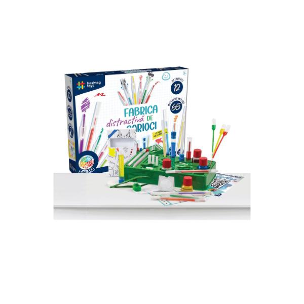 Iti place sa pictezi sa desenezi si sa-ti lasi imaginatia libera Avem jucaria perfecta pentru tine SET FABRICA DISTRACTIVA DE CARIOCI Cu acest set poti invata cum sa creezi propriii markeri Vei descoperi si cum sa faci markere care isi schimba culoarea parfumate sau cu cerneala invizibila Invata sa amesteci culori si exploreaza toate posibilitatile acestei &bdquofabrici de culori&rdquo Poti chiar sa creezi si sa personalizezi propria cutie de markere Continutul kitului etichete 