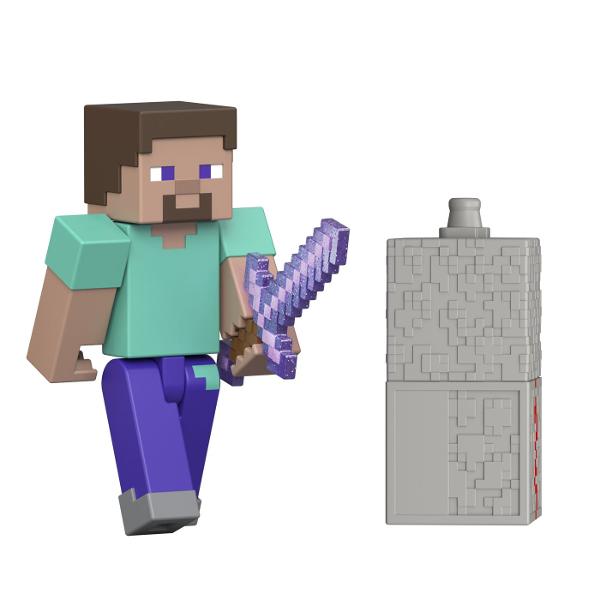 Creeaza exploreaza si supravietuieste cu figurile Minecraft Aceste figurine de actiune au fost create in mod autentic folosind designul pixelat al jocului video asa ca sunt grozave pentru joc si afisare Articulatiile mobile permit personajelor emblematice sa atinga ipostaze de actiune Fiecare figurina vine cu o piesa Build A Portal Jucatorii le pot colecta pe toate pentru a construi un portal complet Minecraft End care este de doua ori mai inalt decat figura Este un cadou grozav pentru 