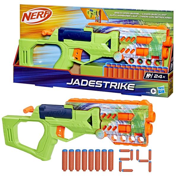 Marca Nerf iti ridica nivelul jocului cu lansatorul de sageti Nerf Jadestrike de inalta performanta si sagetile Nerf N1 Ai abilitatile de luptator Nerf acum ai blasterul si sagetile pentru a obtine un avantaj superior in jocurile de interior si exterior De la creatorii sagetilor din spuma marca Nerf dezlantuie urmatoarea evolutie in lansarea de sageti din spuma cu sagetile Nerf N1 oferind PRECIZIE VITEZA si DISTANTA EXTREME Blasterul de sageti Nerf seria N Jadestrike dispune de incarcare 