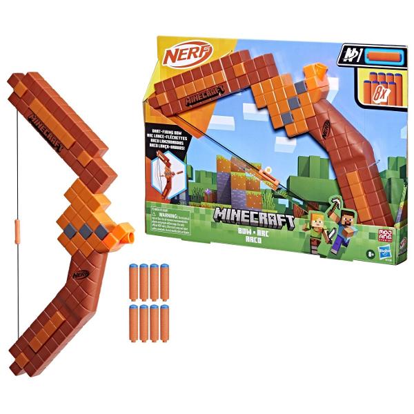 Nerf si Minecraft colaboreaza pentru a crea blastere unice pentru bataliile tale Nerf Arcul Nerf Minecraft este inspirat de arcul din popularul joc video Bucura-te de realism cu un arc cu raza lunga de actiune transpus din joc in viata reala tragand inapoi de coarda si eliberand-o pentru a lansa o sageata Arcul Nerf Minecraft include 8 sageti Nerf N1 oficiale care asigura distanta precizie si viteza extreme Blasterul are o capacitate pentru o singura sageata cu caracteristici realiste 