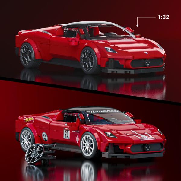 Setul HOT WHEELS MASERATI MC20 aduce impreuna eleganta legendarei marci Maserati si creativitatea constructiei cu piese oferind o experienta premium pentru pasionatii de supercaruri si colectionarii Hot Wheels Pachetul include o masina metalica exclusiva MC20 insotita de o placa semnatura precum si un set de constructie format din 250 de piese cu ajutorul carora poti construi un model impresionant al celebrului supercar italian Designul rafinat liniile aerodinamice si detaliile realiste 