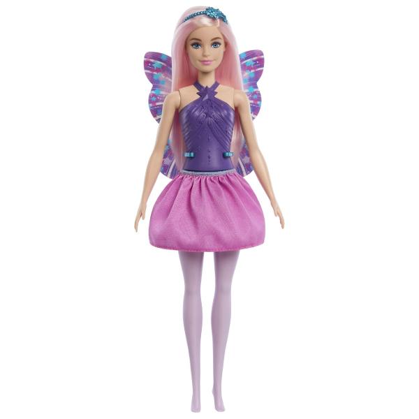 Descopera lumea magica unde totul este posibil cu Barbie Dreamtopia Cu aceste papusi Barbie Zane povestile prind viata Tinuta de vis are un corset minunat cu model in relief si o fustita perfect asortata Ai observat si aripioarele papusii Acestea raspandesc magia Barbie prin toata camera de joaca O tiara deosebita adauga o nota regala pentru jocul de rol cu printese Acest pachet contine o papusa Barbie cu par roz si tinuta in 2 culori