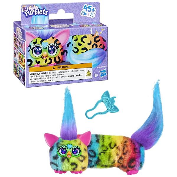 Jucarie interactiva din gama Furby Furblets conceputa pentru distractie muzicala si interactiune dinamica Produsul are un design compact si colorat cu blanita moale si detalii expresive fiind usor de transport si utiliza oriunde Jucaria este echipata cu peste 45 de sunete si efecte muzicale oferind o experienta variata prin activarea diferitelor functii Interactioneaza prin atingere si manipulare raspunzand cu sunete amuzante si melodii stimuland imaginatia si curiozitatea copiilor 