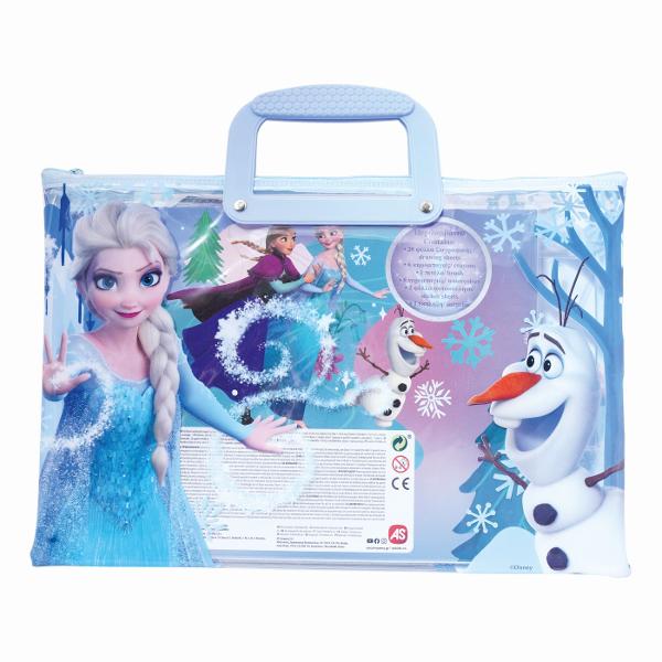 Happi Hobbi Set creativ Frozen in gentuta portabila perfect pentru copiii care iubesc desenul si personajele lor preferate din universul Disney Practic si usor de transport setul poate fi luat oriunde  la plimbari in masina sau in calatorii  oferind ore intregi de distractie si creativitate Copiii pot picta si desena scene inspirate din povestea Frozen folosind creioanele colorate incluse si acuarelele care pot fi combinate pentru a obtine nuante variate Blocul de desen le permite sa isi 