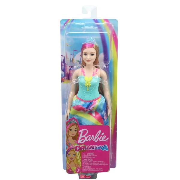 Papusile printesa de la Barbie Dreamtopia aduc visuri de basm in aspect fantastic cu atingeri colorateAceasta papusa printesa Barbie este imbracata pentru o ocazie regala intr-un corset albastru stralucitor si fusta vibranta cu imprimeu curcubeu O dunga roz in parul ei blond adauga un strop de culoare iar o tiara stralucitoare isi completeaza aspectul fantasticEste usor sa joci visuri reale si imaginate cu papusa printesei Barbie deoarece cand intri in Dreamtopia te trezesti intr-o 