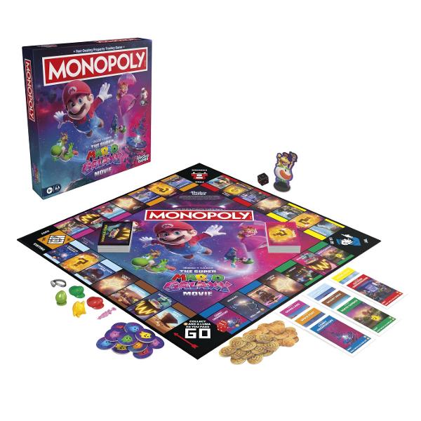 Joc Monopoly Super Mario Galaxy in Limba Engleza combina mecanica clasica Monopoly cu universul spectaculos Super Mario Galaxy Jucatorii calatoresc prin galaxie cumpara proprietati colecteaza chirii si incearca sa isi dezvolte avantajul fata de adversari intr-o editie tematica inspirata de personajele si aventurile din lumea Super Mario Grafica jocului este inspirata din universul Nintendo si include personaje cunoscute precum Mario Luigi Peach Yoshi si Bowser oferind o experienta 