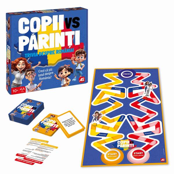 Copiii si parintii se intrec intr-un joc captivant de cultura generala dedicat Romaniei Copii vs Parinti  Trivia despre Romania este conceput pentru intreaga familie si combina competitia distractia si invatarea intr-un format dinamic cu sute de intrebari despre tara noastra Crezi ca stii totul despre Romania Acum este momentul sa demonstrezi Copiii si adultii raspund la intrebari adaptate jocului iar fiecare raspuns corect ii poate aduce mai aproape de linia de sosire Copii stiti care 