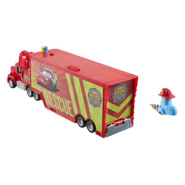 Camionul Mack din colectia Disney Pixar Cars Race &amp Rescue se transforma intr-un centru mobil de reparatii si interventie pregatit pentru aventuri inspirate din lumea Cars Vehiculul se deschide pentru a dezvalui o zona de service cu platforma rampa si mai multe elemente interactive pentru repararea si pregatirea masinutelor pentru urmatoarea cursa Setul include camionul Mack si accesorii tematice pentru scenarii de joaca de tip service si salvare Copiii pot transporta vehiculele le 