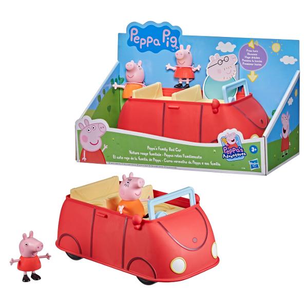 Jucaria Peppa&rsquos Family Red Car este inspirata de iubita masina rosie a familiei Pig asa cum este prezentata in apreciatul serial animat Entertainment One UK Copiilor de la 3 ani in sus le va placea sa rostogoleasca vehiculul pentru a le duce pe Peppa Pig si Mummy Pig la plimbare si mai este loc si pentru inca doua figurine Alte figuri vandute separat &Icircn functie de disponibilitate Apasati claxonul pentru sunete si fraze distractive inchideti portbagajul si rulati spre 