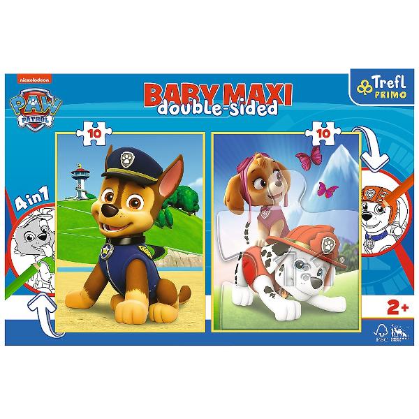 Puzzle Baby Maxi 2x10 ofera pana la 4 jocuri intr-un singur produsDoua puzzle-uri din 10 elemente cu piese mari sunt concepute pentru cei mai mici copii - sunt perfecte pentru copiii mici de la varsta de 2 ani Elementele mari se potrivesc mainilor mici in timp ce culorile vii si grafica simpla atrag atentia copilului Pe spatele ambelor puzzle-uri exista carti de colorat care garanteaza si mai multa distractiePuzzle-urile Trefl PRIMO sunt combinatia dintre mare distractie si bucurie cu 