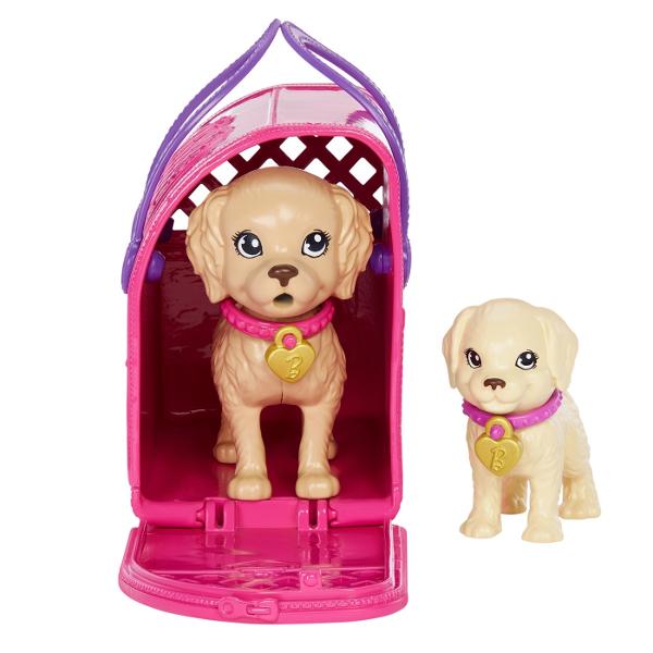 Kitul de adoptie Barbie te invata sa ai grija animale impreuna cu papusa Barbie 2 catelusi accesorii si functie de schimbarea culorii Umple un castron cu apa cu gheata si da-l puiului tau de catel apoi urmareste cum fata lui se &bdquomurdareste&rdquo Foloseste apa fierbinte pentru a o schimba din nou si continua sa te bucuri de acest efect Da-i celui mai mare catelus o sticla plina cu apa rece ca gheata si el va face pipi pe saltea unde tehnologia de schimbare a culorii iti va 