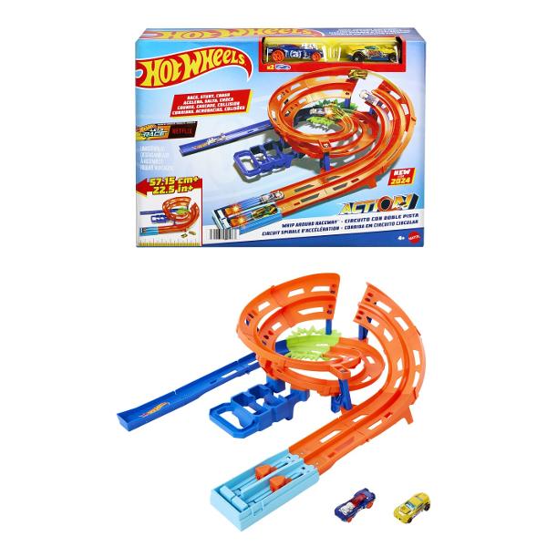 Concureaza cu doua masini Hot Wheels pe piste una langa alta efectueaza sarituri de cascadori si scapa din zona de coliziune pentru a fi primul care termina circuitul  aceasta pista reuneste toata actiunea si distractia curselor si cascadoriilor Include de asemenea doua vehicule la scara 164