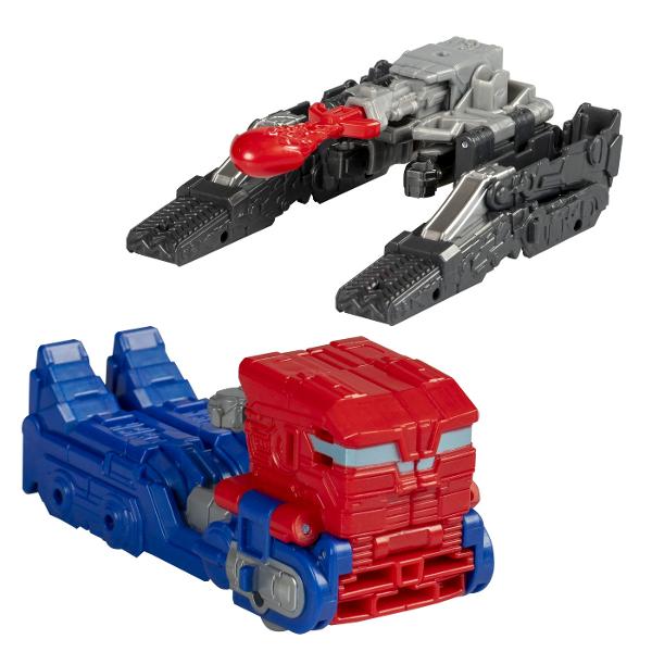 Experimentati originile epice ale robotilor legendari Transformers cu acest pachet de 2 figurine de actiune Transformers One Battling Robots care include figurina Optimus Prime si figura de actiune Megatron Asezati figurinele de actiune pe baza de lupta si glisati fantele pentru degete pentru miscari interesante de actiune Arunca o figurina de la baza pentru a castiga Cifra Optimus Prime articulata de 45 inchi 115 cm se transforma intre jucarie robot si jucarie semi-camion in 3 pasi 