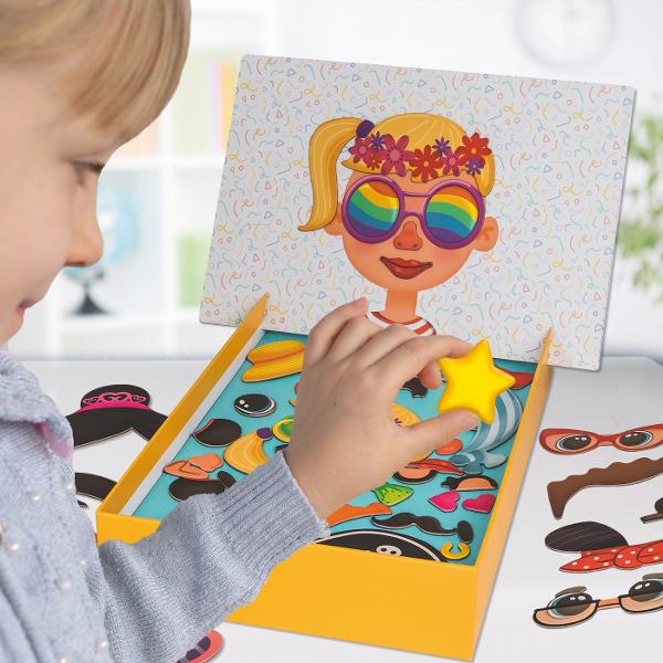 AS Magnet Box Fetisoare Amuzante este un joc extrem de distractiv si educativ ii familiarizeaza pe copii cu caracteristicile umane deoarece ii invata sa combine magnetii pentru a forma fetele indicate pe carduri Ajuta la dezvoltarea observatiei copilului dar si a imaginatiei acestuia deoarece pot combina si magnetii dupa cum doresc pentru a forma noi fete ale imaginatiei lorContine 55 de magneti de carton tabla magnetica 10 carti cu doua fete Varsta recomandata 3 ani
