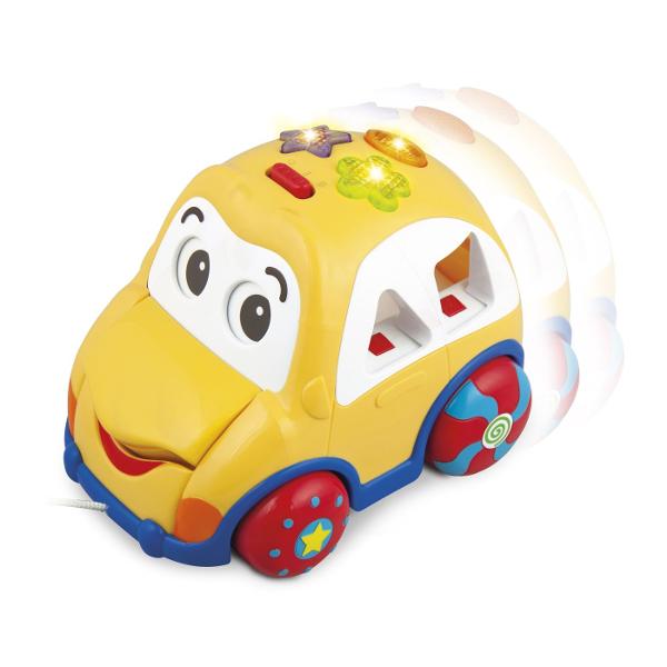 Masinuta cu forme de sortat este o jucarie interactiva care combina distractia cu invatarea Cand masinuta este trasa se activeaza miscarea ochilor si a gurii in timp ce reda fraze amuzante si melodii vesele Masina include o activitate de sortare a formelor avand patru forme colorate triunghi inima cerc si patrat ajutand copilul sa invete sa recunoasca si sa sorteze formele corect Jucaria are doua moduri de joc Modul de Joaca care invata copilul sa identifice formele si sa invete rima 