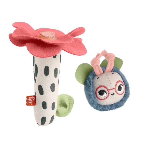 Set de 2 jucarii zornaitoare de plus pentru bebelusi cu detalii senzoriale pentru a antrena si a incanta simturile vizuale tactile si auditive in dezvoltare ale nou-nascutului &8203;Foloseste tesatura realizata din 7498 materiale plastice reciclate post-consum vine in ambalaj realizat cu hartie certificata FSC FSC C172210 2021 2-in-1 Albina se ataseaza de floare folosind o tesatura cu auto-inchidere pentru a crea o jucarie distractiva pentru copii Jucariile usor de apucat au 