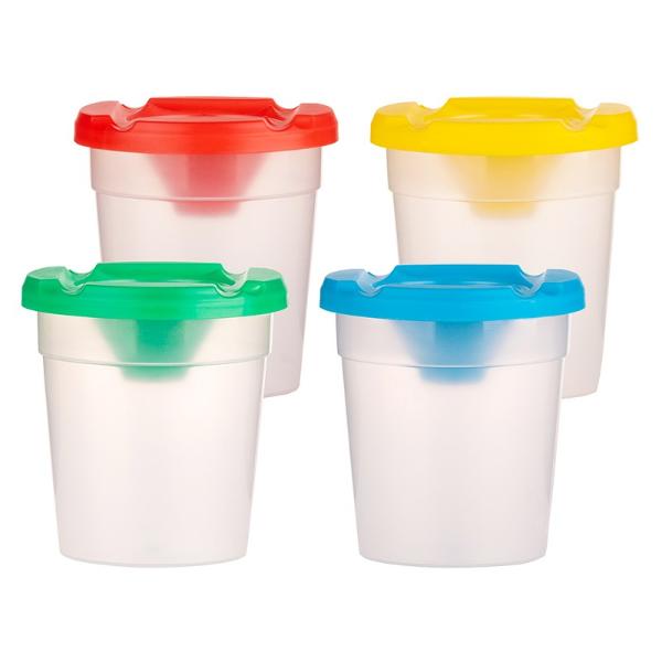 material plastic capac in diverse culorimarginile capacului pot fi utilizate ca&nbsp;suport pentru pensuledimensiune 85x 8 x 58cm&nbsp;Vasul este realizat din polipropilena &537;i&nbsp;este format&nbsp;din trei par&539;i un recipient transparent o parte superioara colorata detasabila cu deschidere conica si un capac transparent detasabil Exista caneluri orizontale in partea superioara colorata care va permit sa plasati&nbsp;pensuleleDaca 