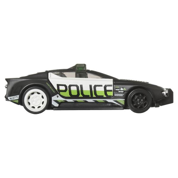 Aceste vehicule din metal Hot Wheels sunt la scara 143 cu decor autentic Fiecare include o caracteristica interactiva precum Rolomatics care evidentiaza miscarile motorului sau usile capotele sau portbagajul care se deschid Cu detalii atat de grozave posibilitatile de joaca sunt nesfarsite pentru copii iar colectionarii le vor dori pe toate Fiecare se vinde separat in functie de disponibilitate Culorile si decoratiunile pot varia Acest pachet contine masinuta Police Alpha Pursuit