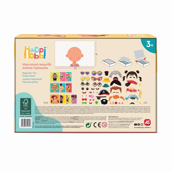 Fete Amuzante este o jucarie educativa si captivanta care ii ajuta pe copii sa descopere si sa inteleaga trasaturile umane intr-un mod jucaus Copiii pot combina magnetii pentru a recrea fetele ilustrate pe cartile incluse sau isi pot folosi imaginatia pentru a inventa expresii si combinatii amuzante dezvoltandu-si astfel creativitatea si spiritul de observatie Jocul contribuie la dezvoltarea atentiei coordonarii mana-ochi si a recunoasterii emotionale transformand fiecare sesiune de joaca 