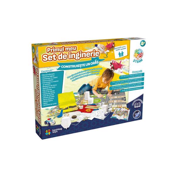 Descopera lumea fascinanta a ingineriei cu PRIMUL MEU SET DE INGINERIE CONSTRUIESTE UN ORAS Conceput pentru micii exploratori curiosi acest set educativ ofera o introducere practica si distractiva in principiile de baza ale ingineriei Perfect pentru copiii care adora sa construiasca sa demonteze lucruri si sa inteleaga cum functioneaza acestea Pregateste-te sa devii un adevarat inginer si sa-ti transformi ideile in realitate Continutul kitului agrafe de hartie benzi de cauciuc paie de 