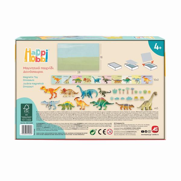 O jucarie magnetica amuzanta cu 45 de magneti care ii ajuta pe copii sa descopere lumea fascinanta a dinozaurilor Cei mici se familiarizeaza cu numele si caracteristicile acestora si se distreaza asamblandu-i dupa imaginile de pe fisele educative incluse Jucaria stimuleaza spiritul de observatie si atentia la detalii intrucat copiii trebuie sa combine corect partile magnetice pentru a recrea dinozaurii specifici O activitate educativa si creativa care imbina invatarea cu distractia perfecta 