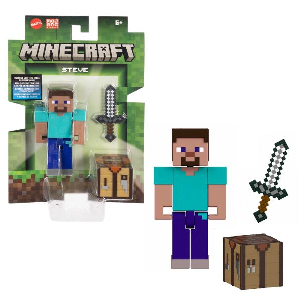 Creeaza exploreaza si supravietuieste cu figurile Minecraft Aceste figurine de actiune au fost create in mod autentic folosind designul pixelat al jocului video asa ca sunt grozave pentru joc si afisare Articulatiile mobile permit personajelor emblematice sa atinga ipostaze de actiune Fiecare figurina vine cu o piesa Build A Portal Jucatorii le pot colecta pe toate pentru a construi un portal complet Minecraft End care este de doua ori mai inalt decat figura Este un cadou grozav pentru 