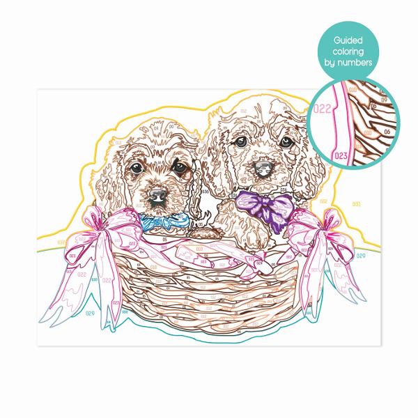 Pictaza si Inrameaza  Catelusi Adorabili este setul perfect pentru micii artisti care vor sa isi exprime creativitatea prin culoare si sa creeze o adevarata opera de arta Bazat pe tehnica de colorare pe numere acest set ii invata pe copii sa coloreze cu atentie si precizie imbunatatindu-si astfel talentul artistic rabdarea si abilitatile motorii fine La final fiecare copil se va bucura de o pictura reusita gata de inramat si expus cu mandrie Satisfactie si bucurie garantata 