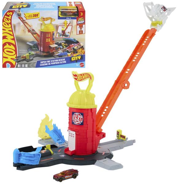 Intra in actiune cu setul Hot Wheels City Super Statie De Pompieri o statie de pompieri spectaculoasa care aduce adrenalina si misiuni de salvare direct in camera copilului Turnul central rotativ la 360 de grade permite lansari dinamice iar rampa lunga de peste 40 cm ofera viteza maxima pentru interventii rapide Setul include o masinuta Hot Wheels si multiple zone de joaca cu obstacole si elemente interactive care transforma fiecare cursa intr-o operatiune de salvare plina de suspans 