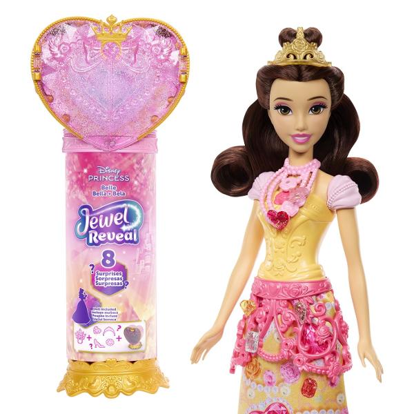 Setul Disney Princess Jewel Reveal aduce magia povestilor Disney intr-o experienta plina de surprize Ambalat intr-o cutie eleganta in forma de inima stralucitoare setul ascunde in interior o papusa inspirata din universul Printeselor Disney si multiple accesorii surpriza Copiii pot deschide compartimentele pentru a descoperi treptat elementele incluse precum accesorii de moda si detalii inspirate din poveste Designul sclipitor si mecanismul de deschidere a transformarii momentului 